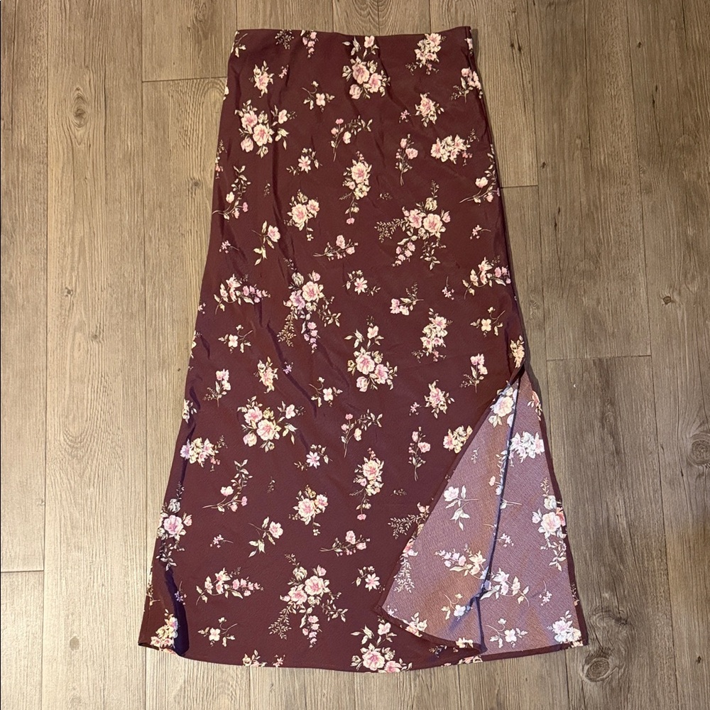 Altar'd State Floral Maxi Skirt in Deep Burgundy